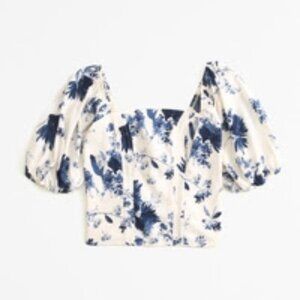 Abercrombie Puff Sleeve Crepe Squareneck Top